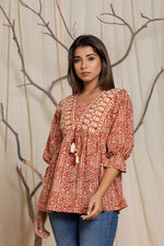 Gorgeous cotton Kalakaari short top inred