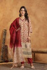 Pure cotton bagru print with lace detailing suit set