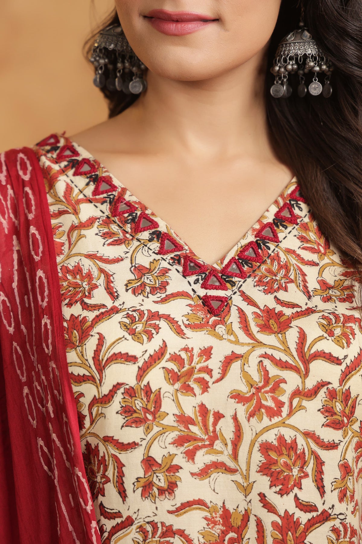 Pure cotton bagru print with lace detailing suit set