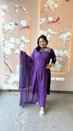 Best selling is restocked on high demand ! Pure cotton embroidered suit set in purple