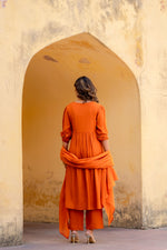 Slub cotton embroidered incolour rust colour