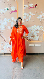 Pure Mul cotton lining embroidered suit set in rust