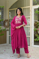 Pure Mul cotton lining embroidered suit set in pink