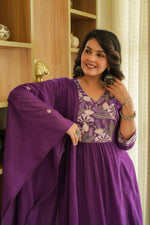 Pure Mul cotton lining embroidered suit set in purple
