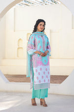 Cotton lace detailing suit set in blue