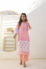 Cotton lace detailing suit set in pink