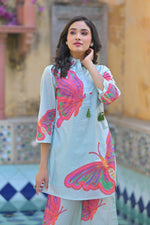 Smart cotton butterfly digital printed co ord set in green