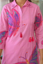 Smart cotton butterfly digital printed co ord set in pink