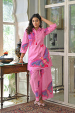 Smart cotton butterfly digital printed co ord set in pink