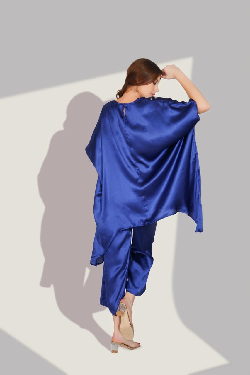 Mul silk digital printed co ordin blue