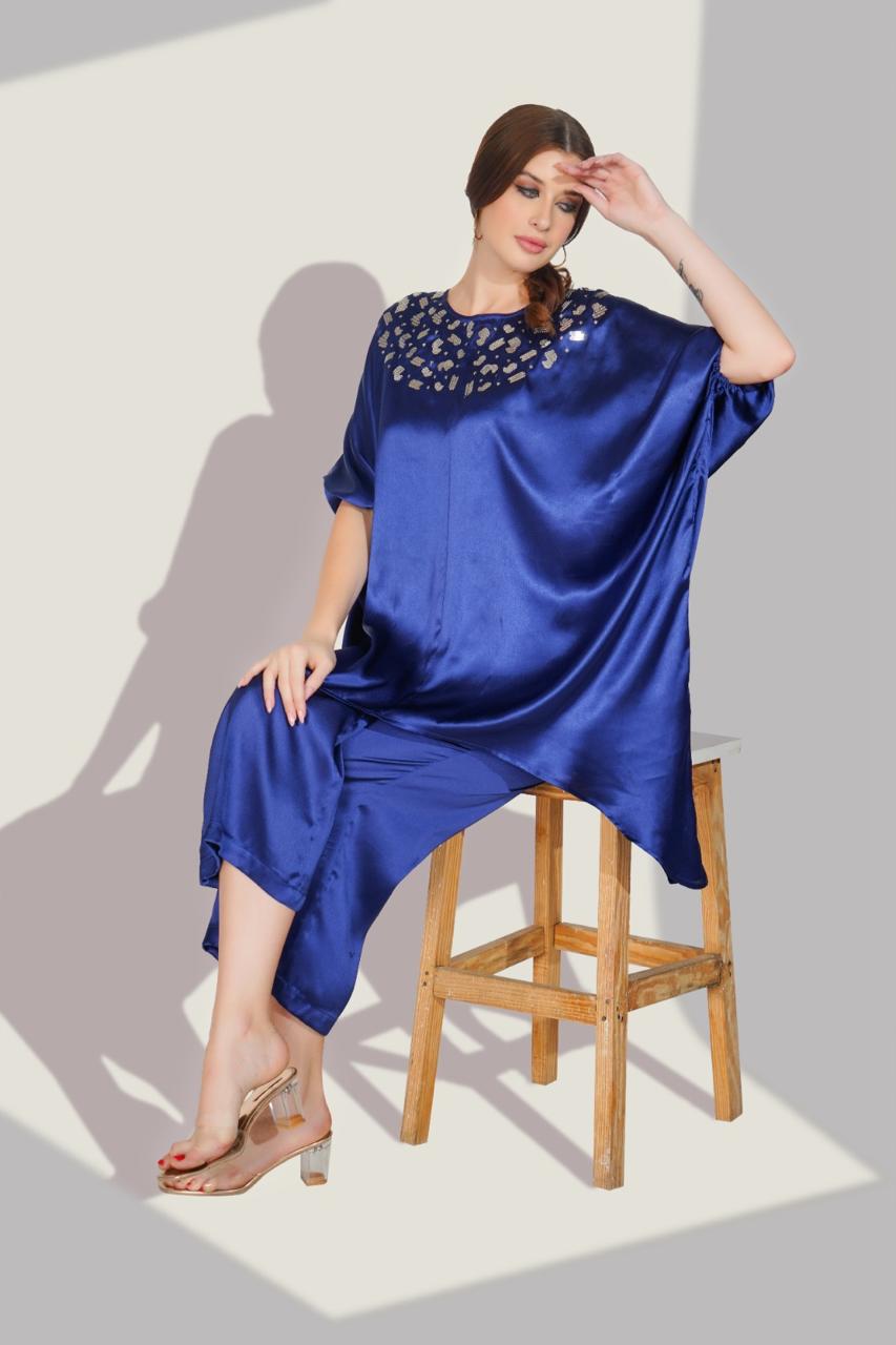 Mul silk digital printed co ordin blue