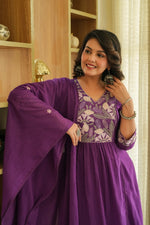 Pure Mul cotton lining embroidered suit set in purple