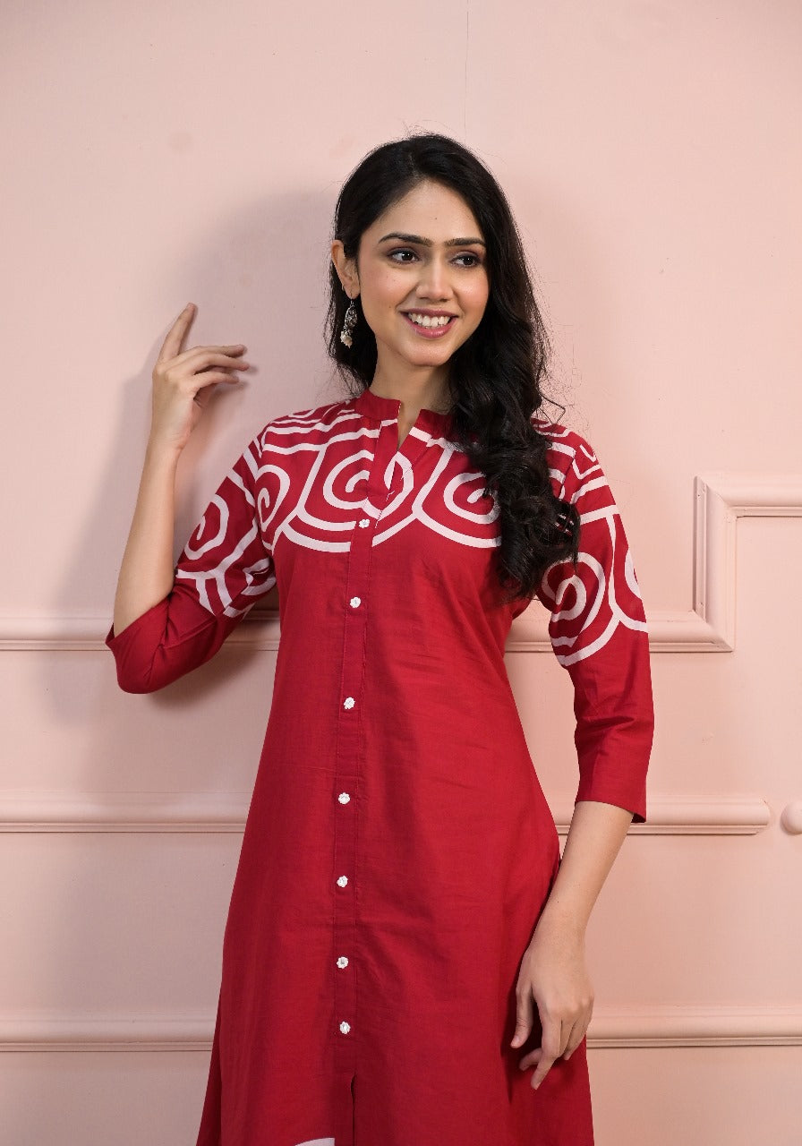 Wow red colour digital printed co ord set