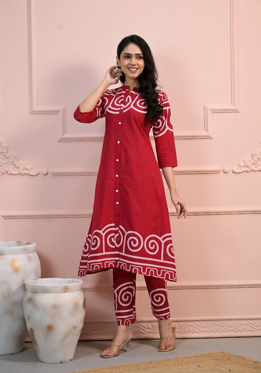 Wow red colour digital printed co ord set