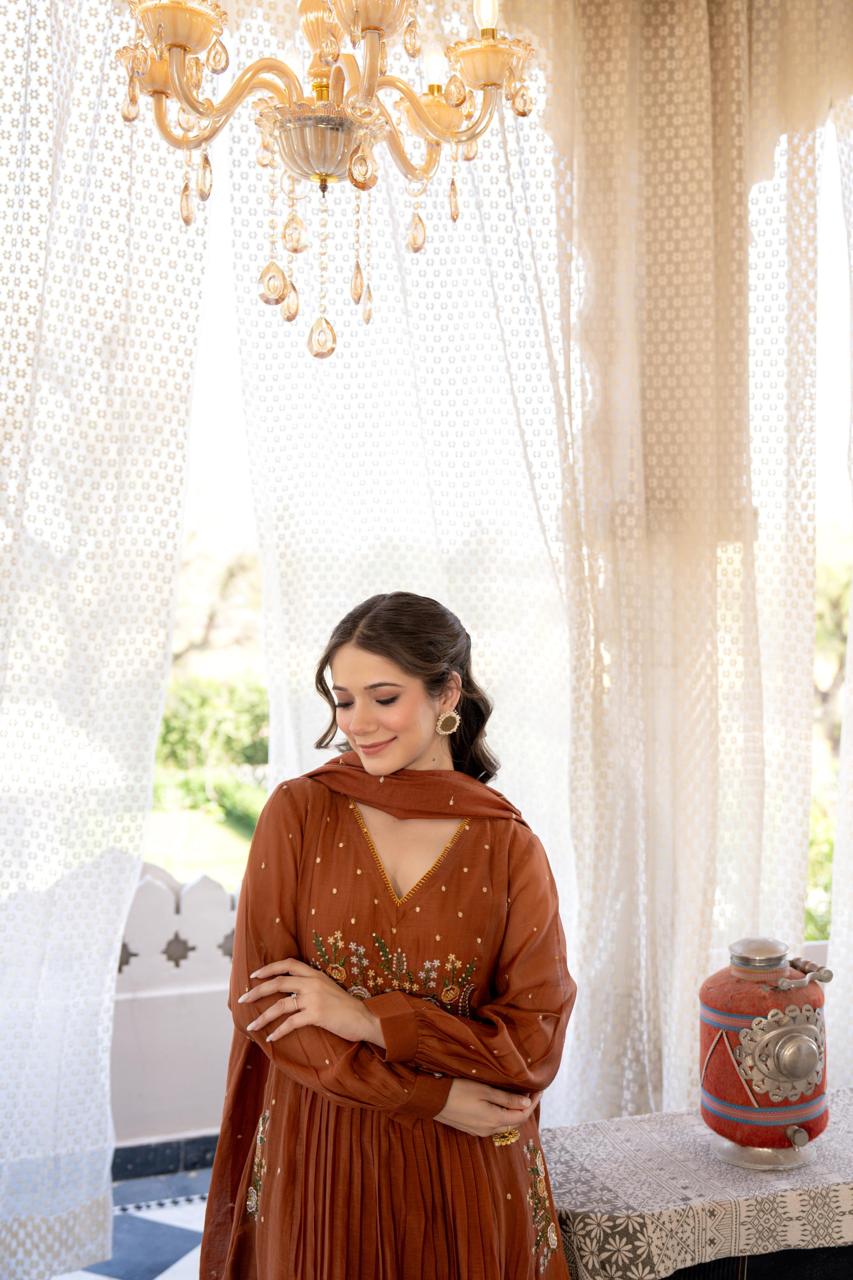 Super stunner ! OMG Super pretty embroidered Mul Chanderi in brown