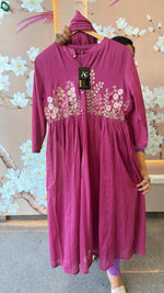 Mul cotton embroidered lining full suit in pink