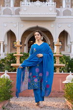 Super pretty embroidered Mul Chanderi in blue