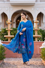 Super pretty embroidered Mul Chanderi in blue