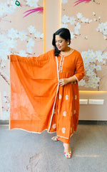 Premium cotton embroidered lining anarkali suit setin rust