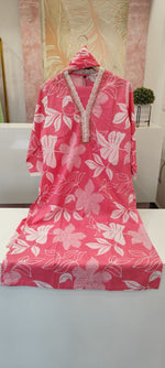 V neck cotton suit set in pink