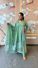 Alia cut Churi sleeves full suit set in blue