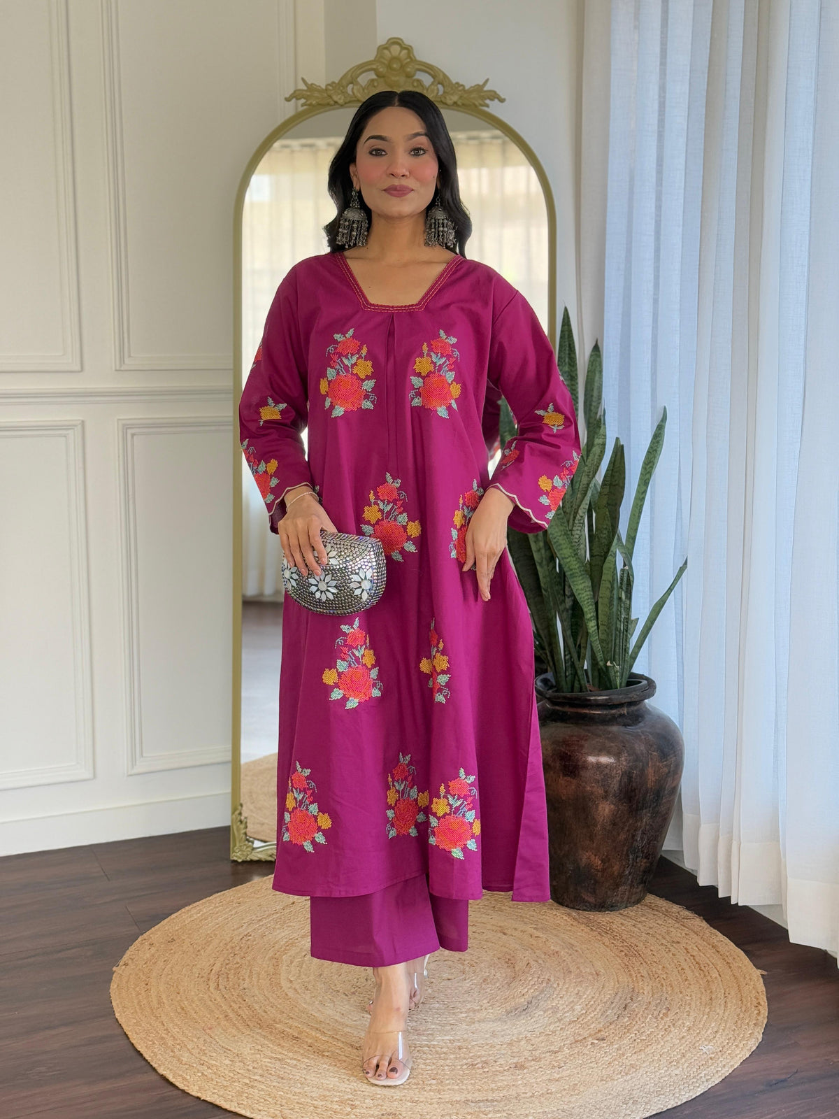 Stylish fully embroidered kurta pant