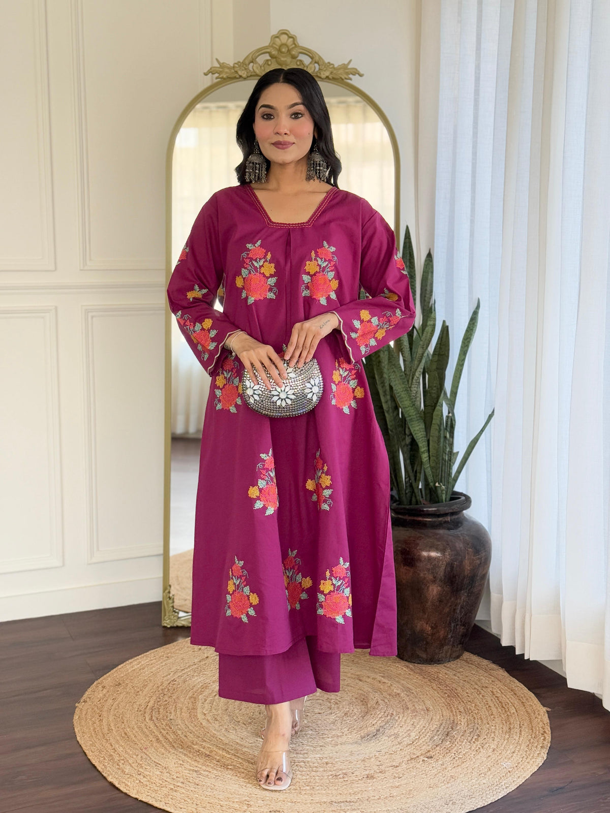 Stylish fully embroidered kurta pant