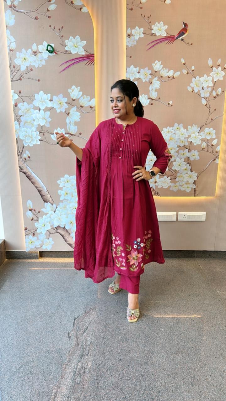 Restocked the best seller pure cotton full suit set in wine