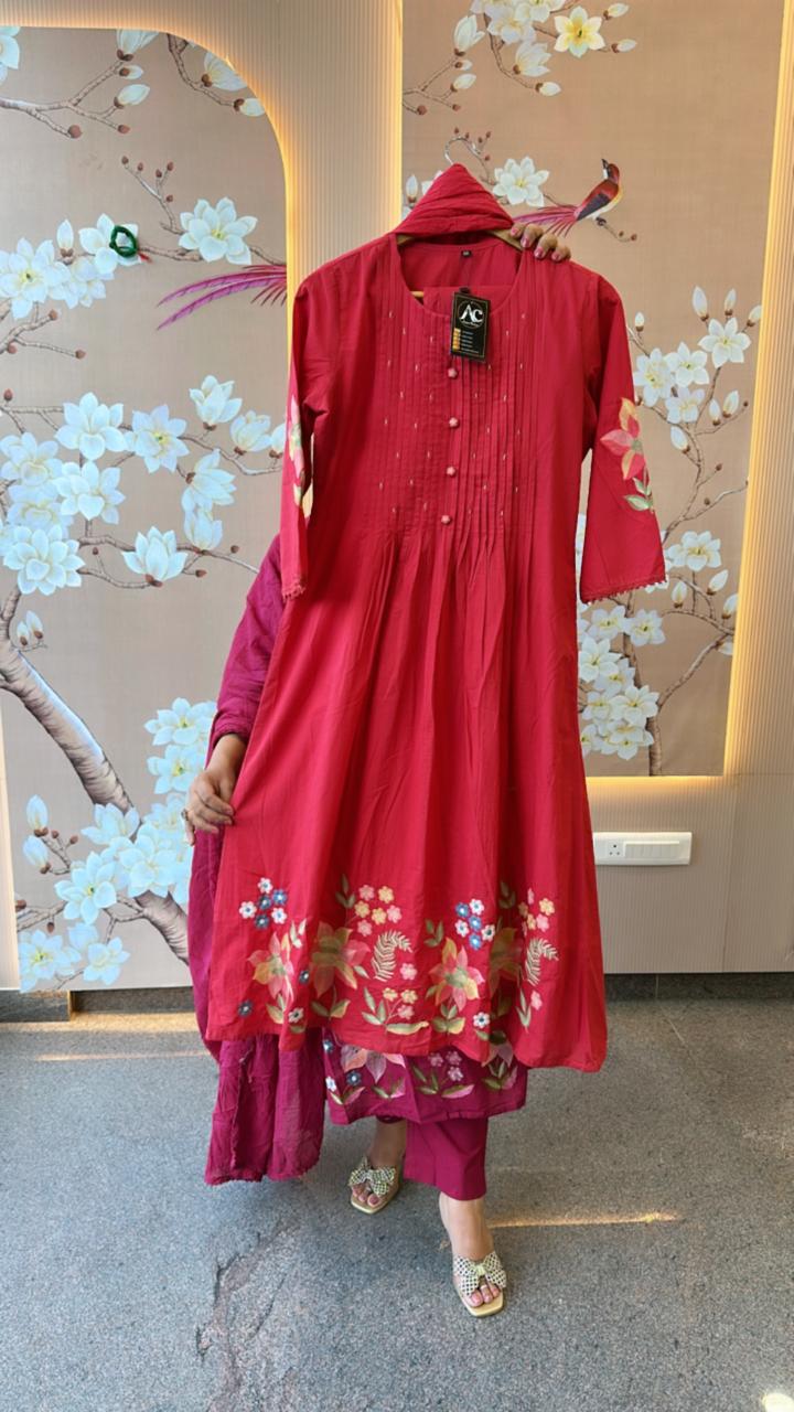 Restocked the best seller pure cotton full suit set in red