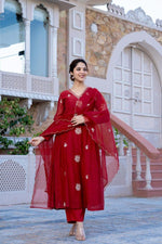 Smart n pretty Mul Chanderi full suit set in red
