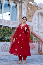 Smart n pretty Mul Chanderi full suit set in red