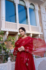 Smart n pretty Mul Chanderi full suit set in red