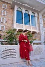 Smart n pretty Mul Chanderi full suit set in red