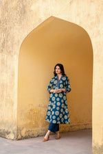 V neck cotton mandala art inspired kurta pant