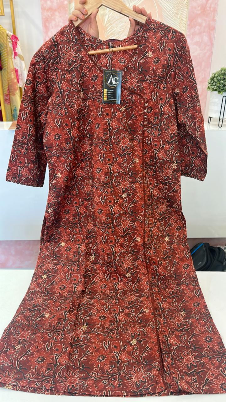 Ajrakh printed Angrakha neck cotton kurta