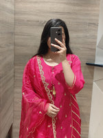 Viscose silk kurta and pant fully Zari embroidered paired with an orgenza dupatta