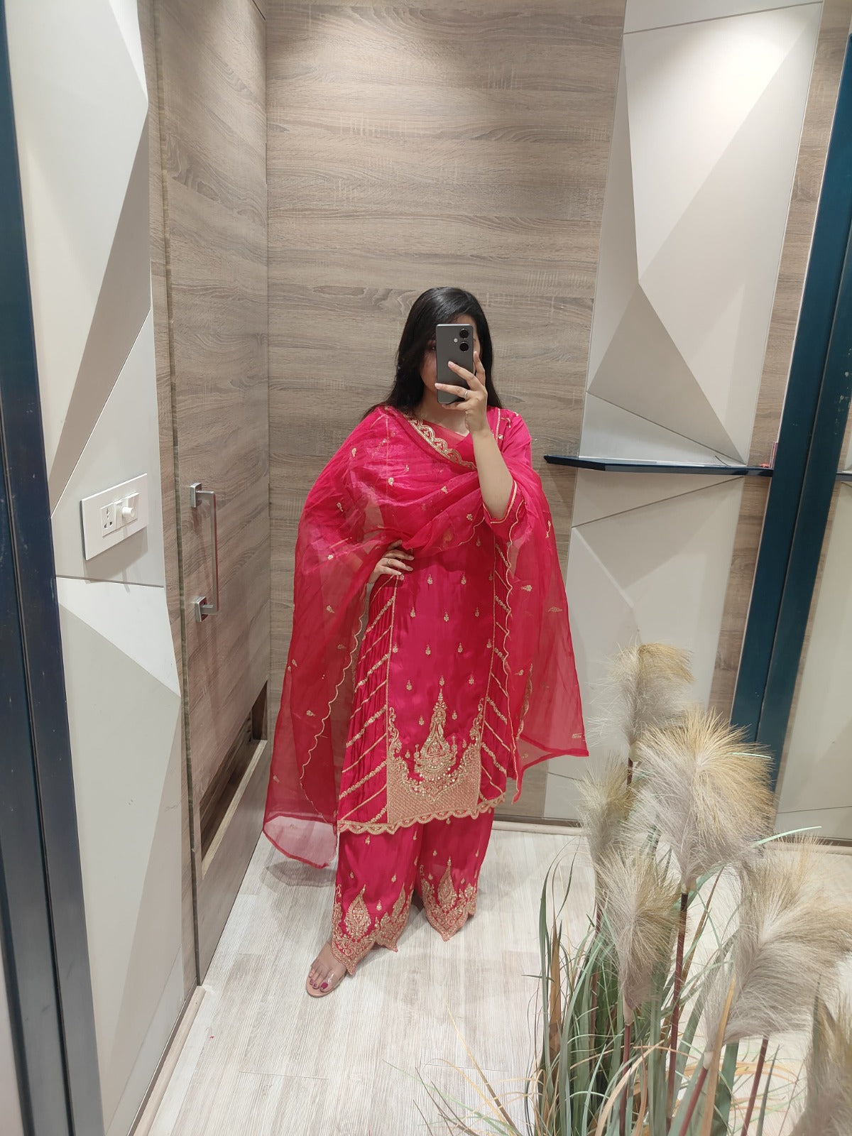 Viscose silk kurta and pant fully Zari embroidered paired with an orgenza dupatta