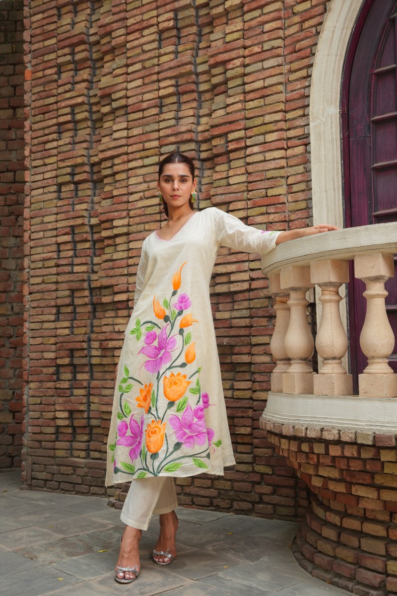 Weaved cotton brush painted co ord set