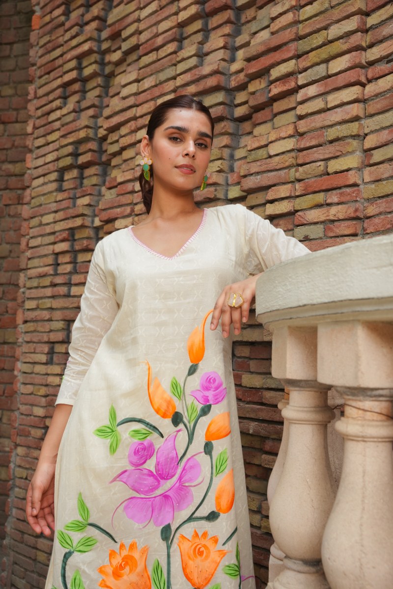 Weaved cotton brush painted co ord set