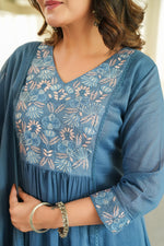 Pure Mul cotton lining embroidered suit set in blue