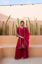 Beautiful modal muslin embroidered Plazo set paired with organza dupatta
