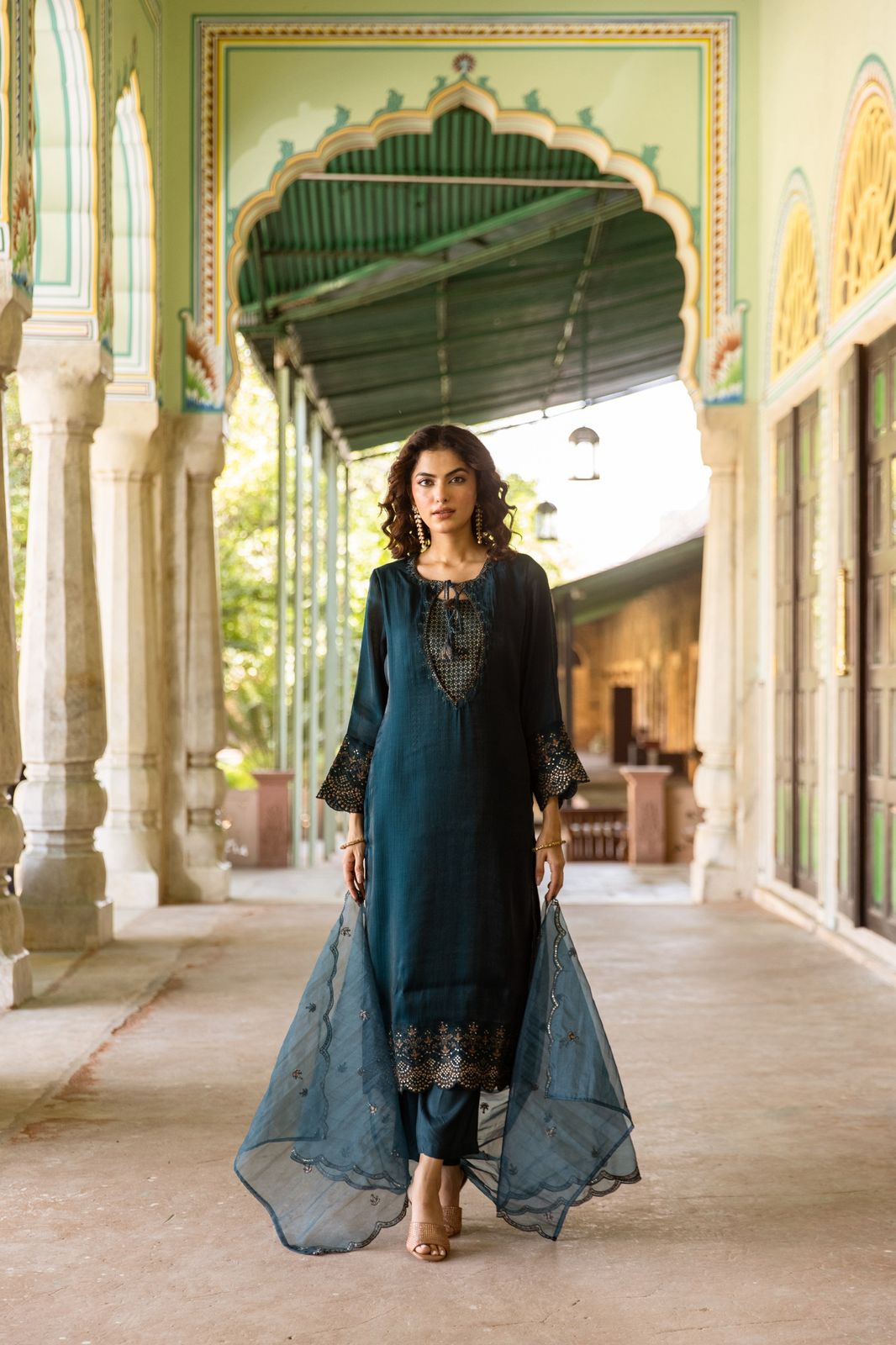 Extremely elegant n soft silk suit paired with organza dupatta