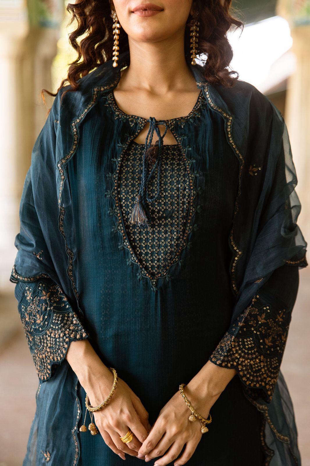 Extremely elegant n soft silk suit paired with organza dupatta