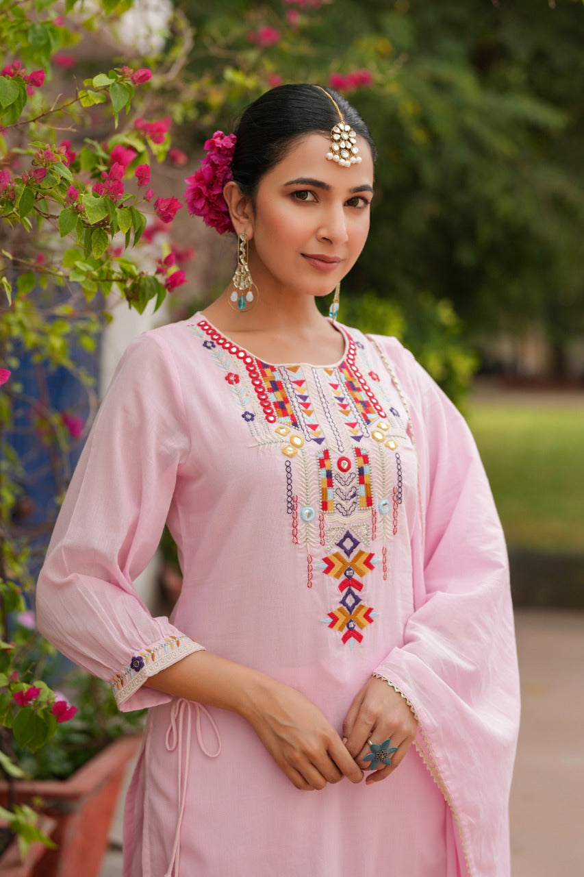 Premium pink Mul cotton lining suit set