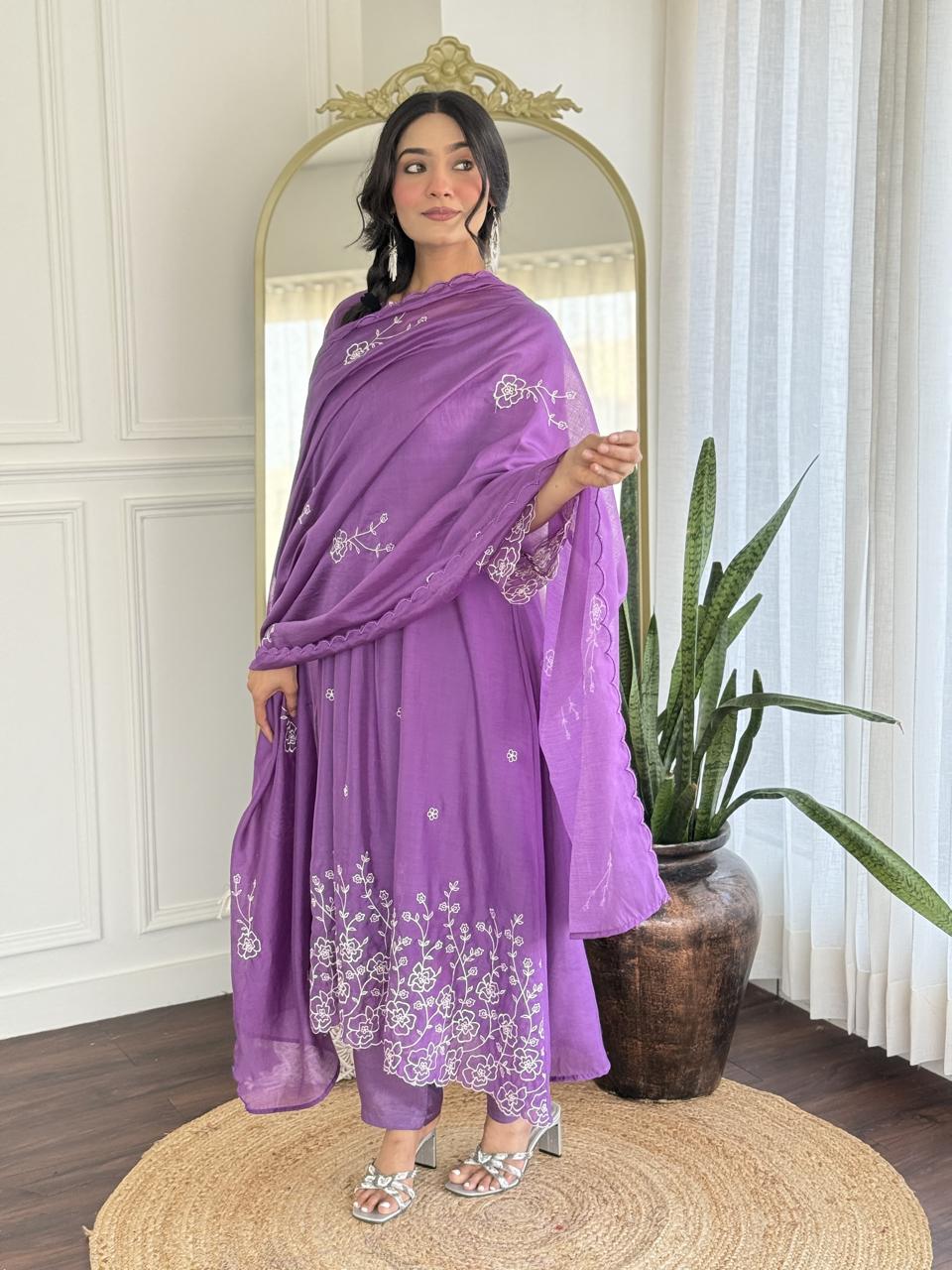 Fully embroidered Mul Chanderi