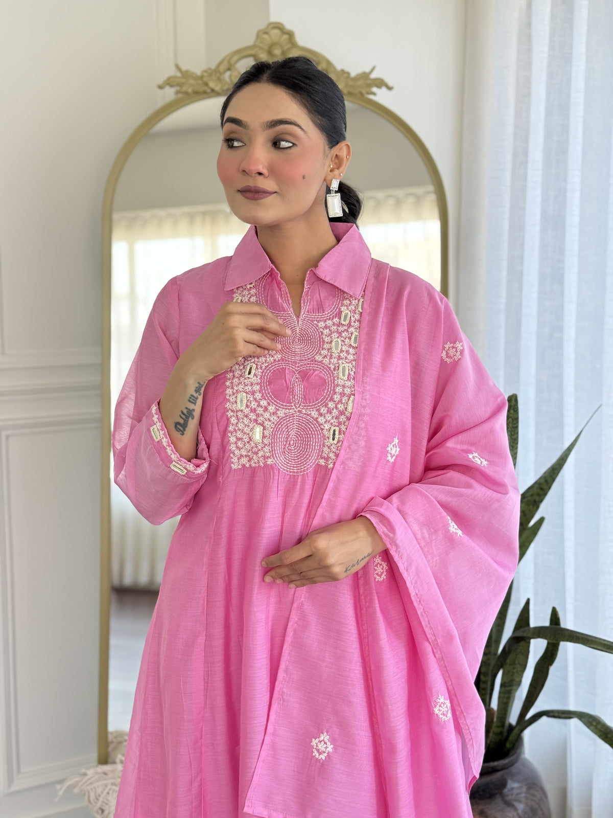 Fully embroidered stylish Mul Chanderi