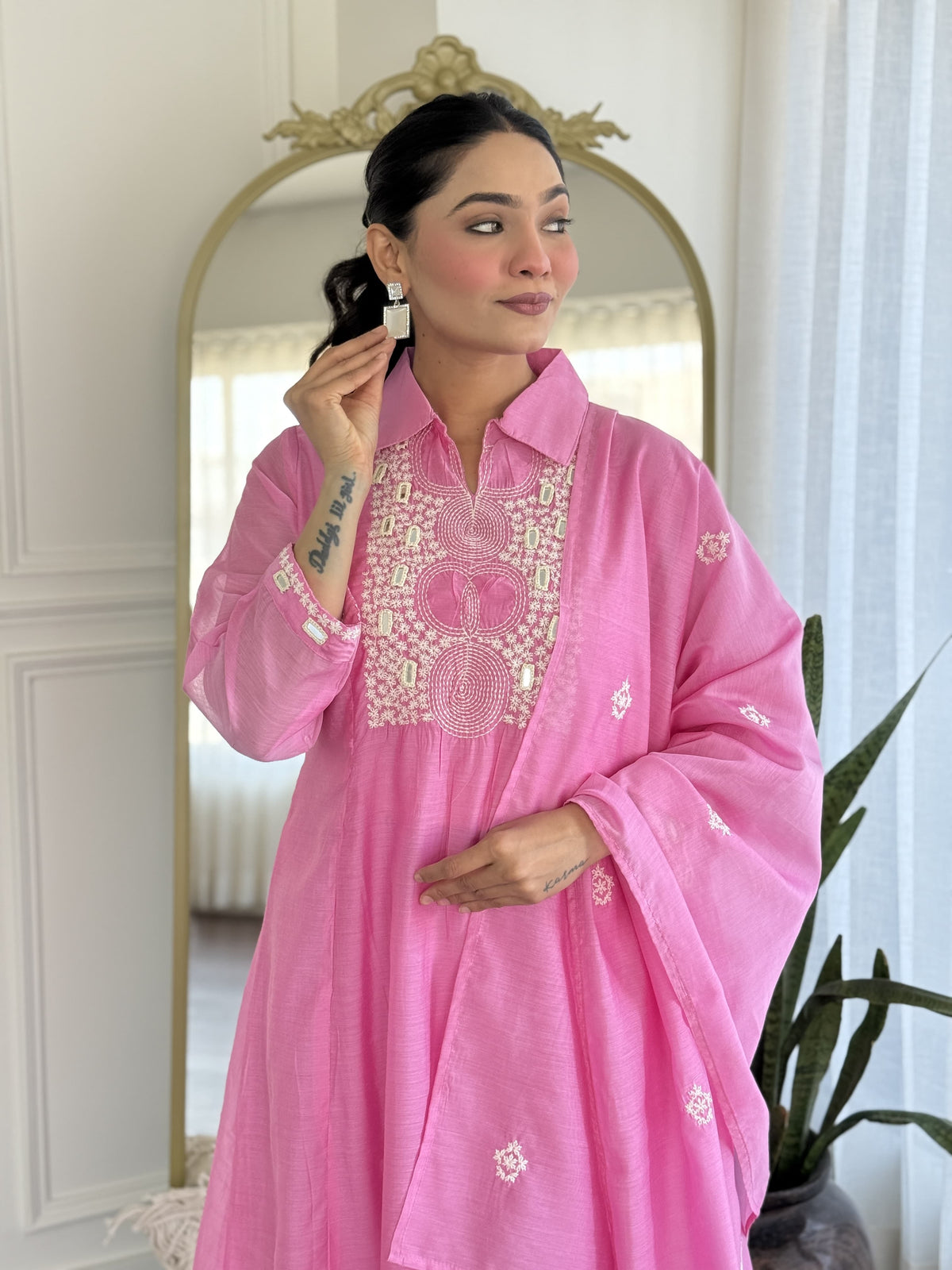 Fully embroidered stylish Mul Chanderi