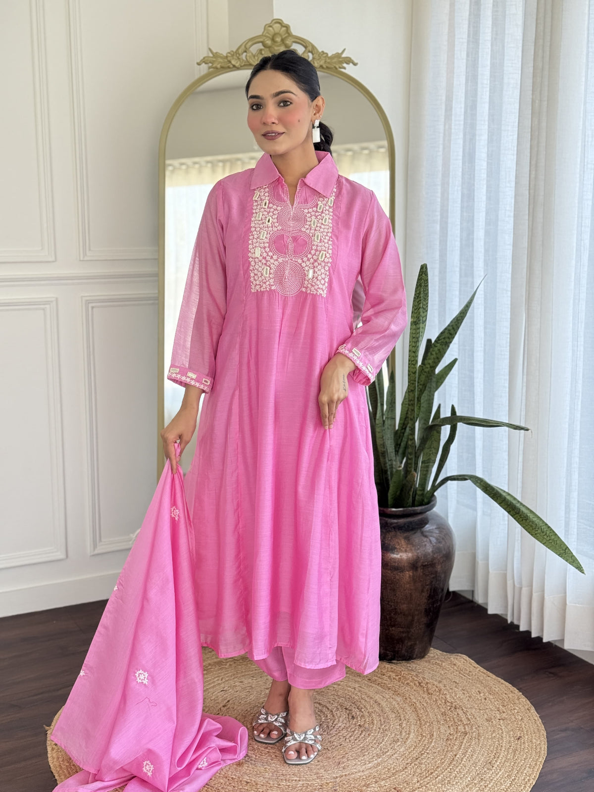 Fully embroidered stylish Mul Chanderi