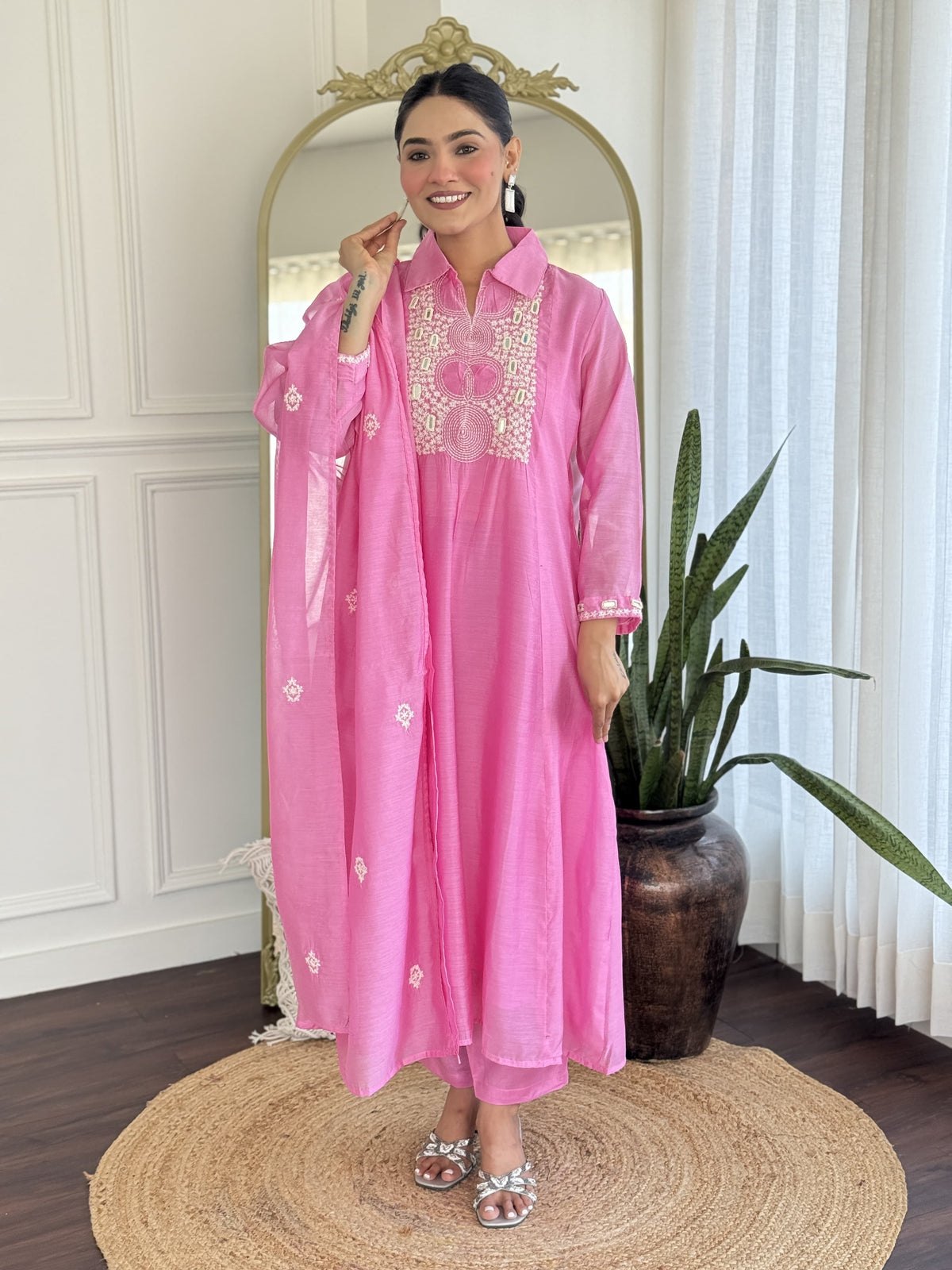 Fully embroidered stylish Mul Chanderi