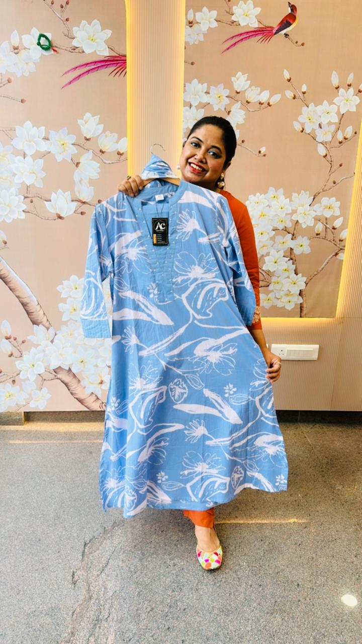 Powder blue suit set in pure cotton